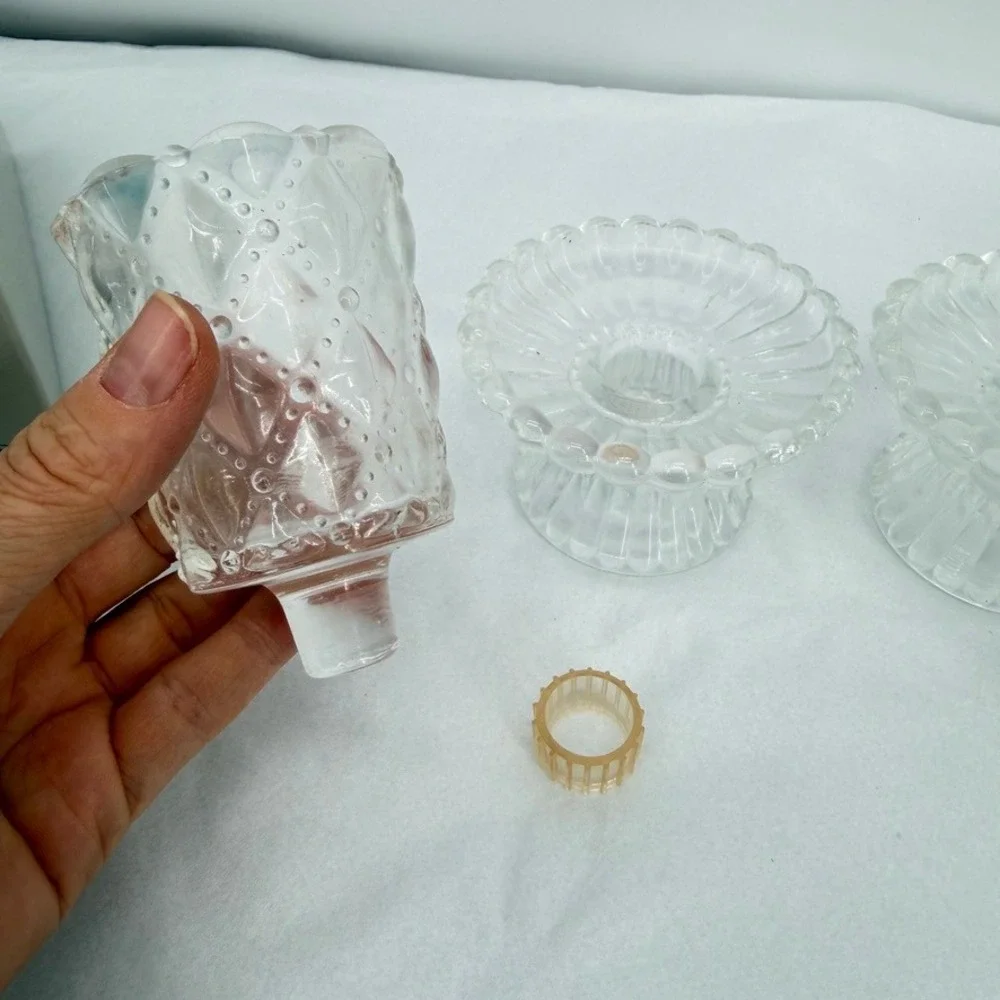 PartyLite Quilted Crystal Pair Votive Candle Holder Set w/ Box Vintage Decor